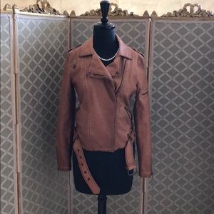 Classic European aviator faux leather brown jacket